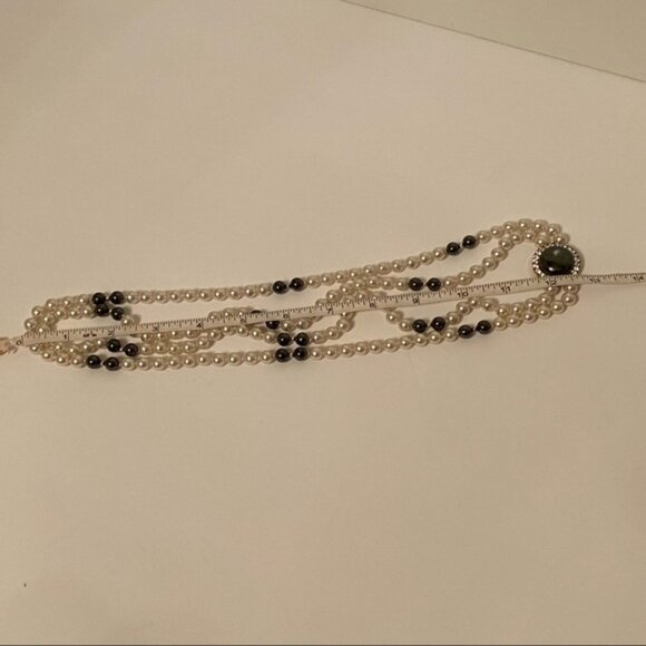 NECKLACE DOUBLE STRAND BEADS WHITE GLASS PEARLS GRAY HEMATITE KNOTTED 30” - Picture 9 of 11